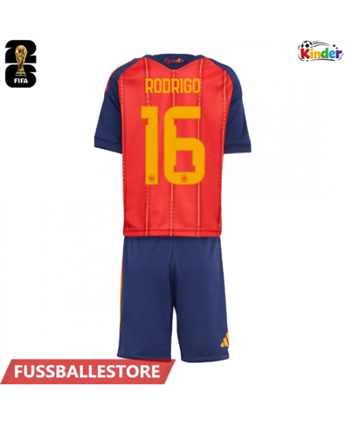 Günstige Spanien Rodri Hernandez #16 Heimtrikotsatz Kinder WM 2026 Kurzarm (+ Kurze Hosen)